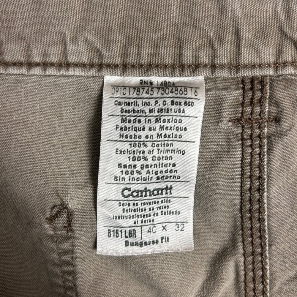 Carhartt B151 LBR Dungaree Fit Canvas Work Pants Khaki Brown 38x30 Distressed - Picture 6 of 7